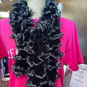 Elegant Black and White Ruffled Scarf